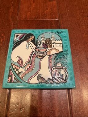 Cleo Teissedre Native American Tile Trivet Studio Pottery 1993  6"